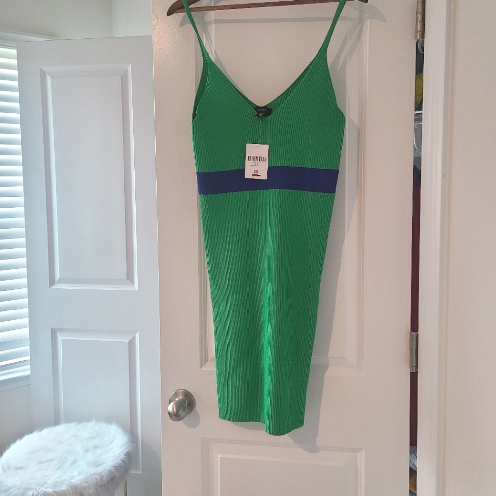 Forever 21 Plus Size 2X NWT Sleeveless Green + Blue Striped Knit Midi Dress